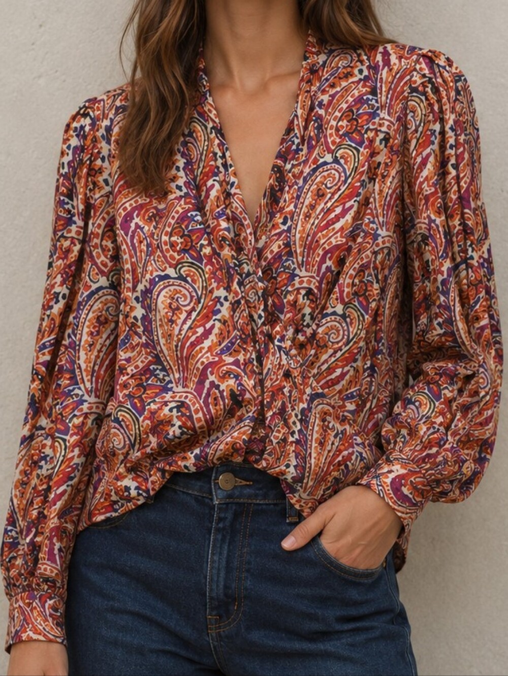Doncaster Silk Paisley Print Snap Front In Vibrant Print Sz 8